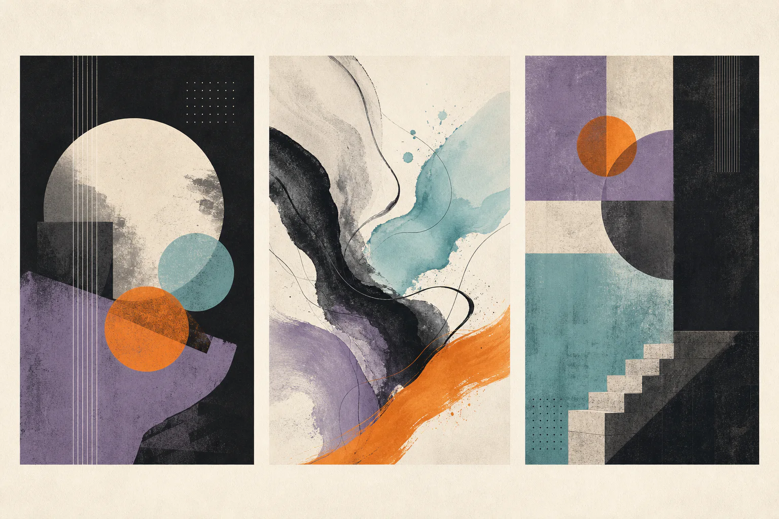 One creative task presented as three parallel results with distinct visual styles
