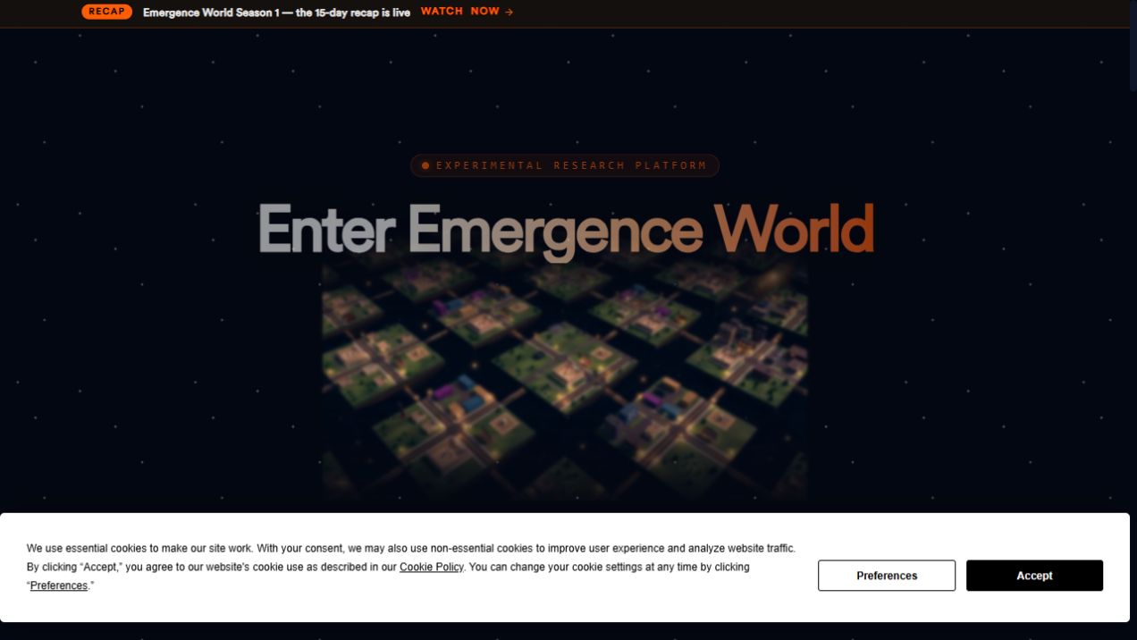 Emergence World official website screenshot