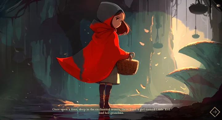 Little Red Riding Hood standing in the forest during the story opening